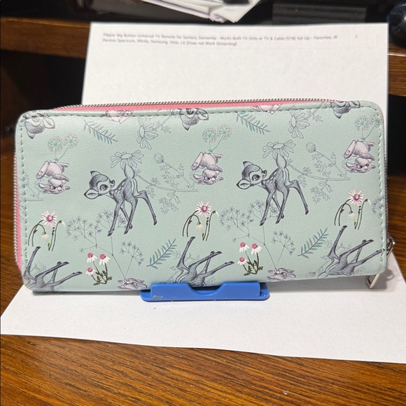 Disney Mint Green Bambi deer & Thumper rabbit bunny zipper Wallet - Picture 6 of 12